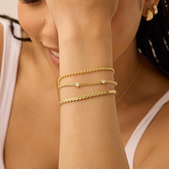 Amazon cross-border cubic zirconia inlaid stainless steel bead chain stackable bracelet three-piece set - trending new arrivals 2024