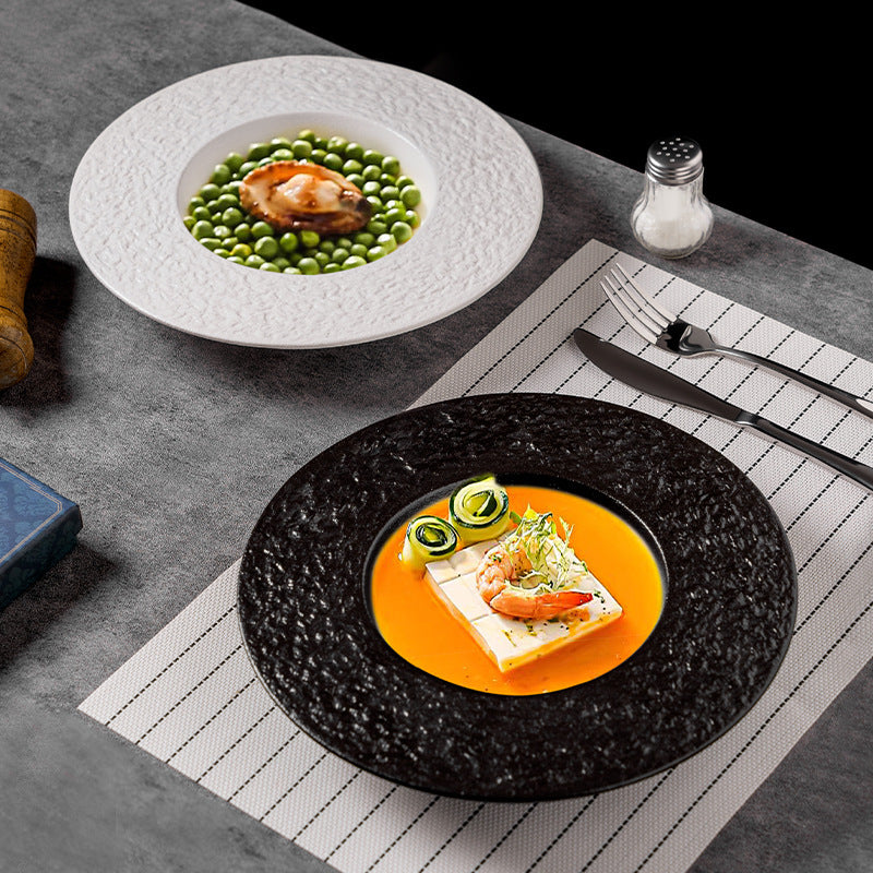 Hotel stylish rock pattern ceramic straw hat pasta plate restaurant for home high-looking ceramic soup plate classy sense of presentation