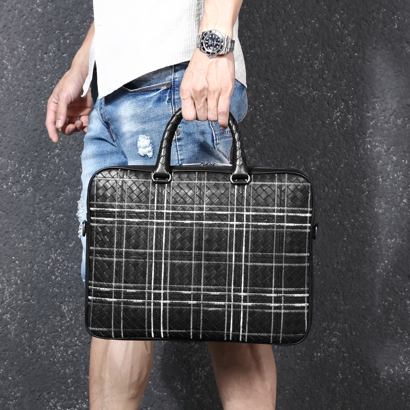 New leather men's bag fashion woven large capacity men's briefcase casual first layer cowhide men's handbag