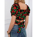 cross-border listing:  new fashion floral square neck elegant vacation top