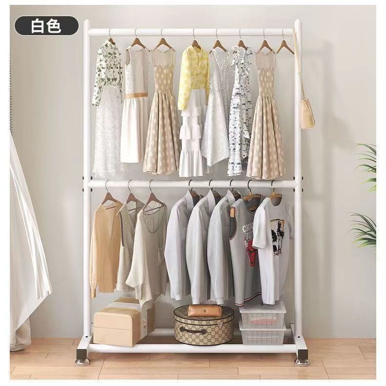 Double-layer clothes drying rack, floor-standing bedroom for home clothes hanger, vertical clothes drying rack, storage simple coat rack