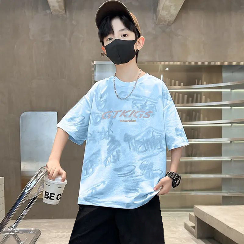 Boys' summer outfit set: new styles for mid-to-large children, lightweight short-sleeve activewear, trendy summer two-piece set for boys