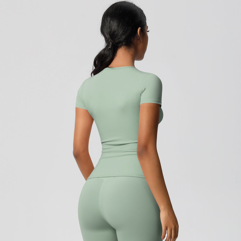 Naked feeling brushed tight short sleeve t-shirt quick-drying breathable sports tops yoga clothes outdoor casual running fitness clothes