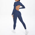 New arrival cross-border double-sided brocade pure color beautiful back cut outlong sleeves jumpsuit sports running fitness yoga wear jumpsuit
