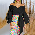 D486 new arrival: summer fashion solid color off-shoulder criss-cross tie-up puff sleeve sexy v-neck blouse - african style top