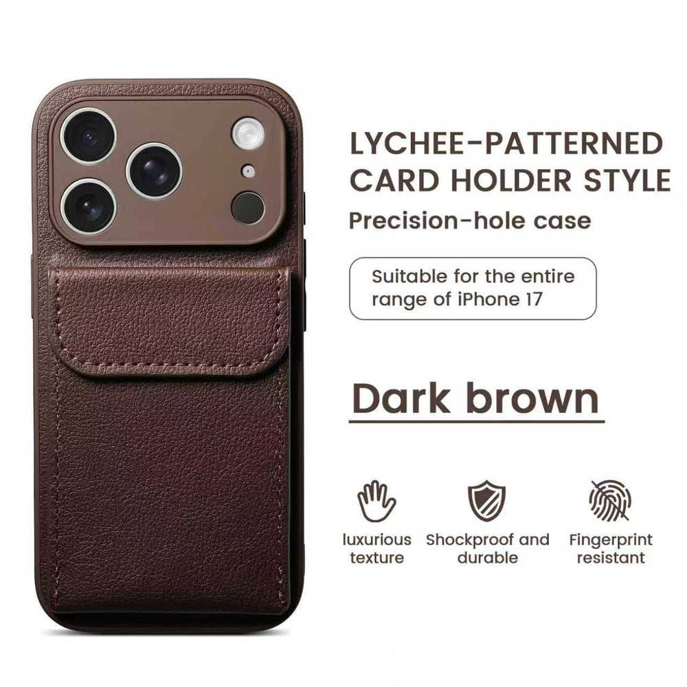 iphone 17 pro max leather case card holder phone case apple 16 vegan leather matte anti-drop protective cover