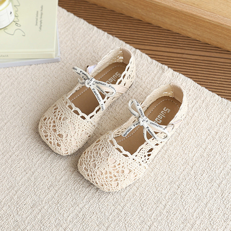 Kids sandals summer new arrival baby baotou pure color princess shoes girls woven cut out soft bottomnon-slip toddler shoes