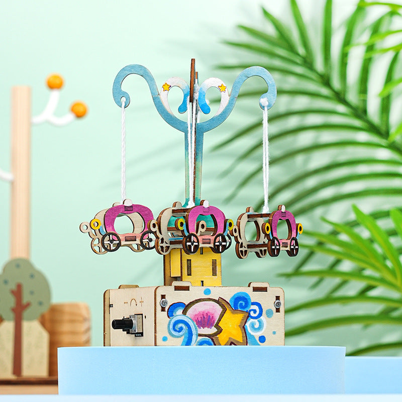 Electric speed control rotating flying chair technology small production wooden handmade DIY scientific experiment puzzle STEAM teaching aid bag