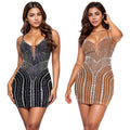 C7215 cross-border   fashion women's sexy camisole sleeveless mini dress rhinestone embellished dress