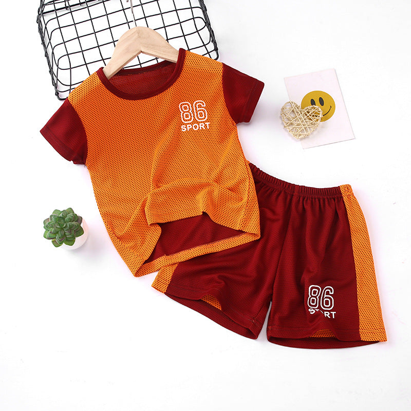 Kids' summer outfit: boys' tank top set, quick-dry athletic mesh, big kids' sleeveless, baby summer two-piece set for girls
