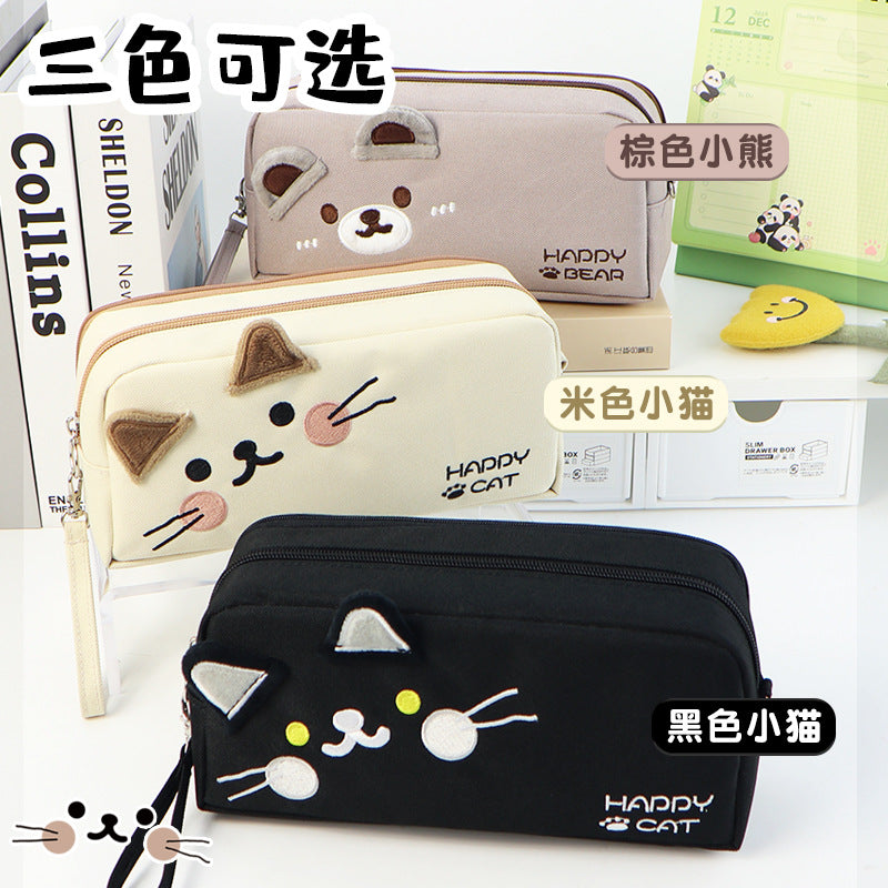 Pencil bag custom primary school students niche pencil case large capacity high value cat stationery bag junior high school girls pencil bag