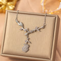 [titanium steel] gorgeous full diamond rose copper inlaid zirconium necklace light luxury niche high-end collarbone chain earrings set