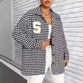 Ready-to-ship 53250# cross-border fashion women's new autumn/winter retro color block houndstooth turn-down collar jacket