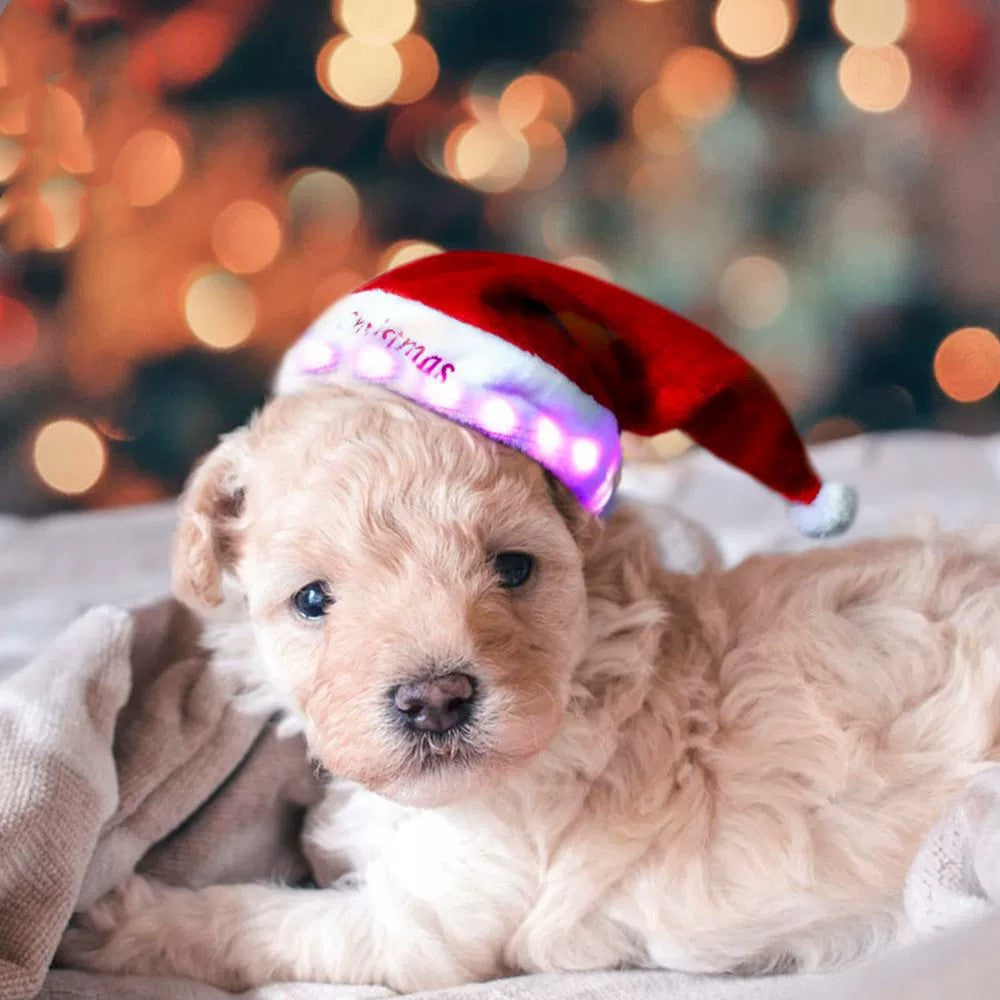 's new glowing Christmas hat, creative LED lights Christmas decoration plush hat lights flashing string headgear