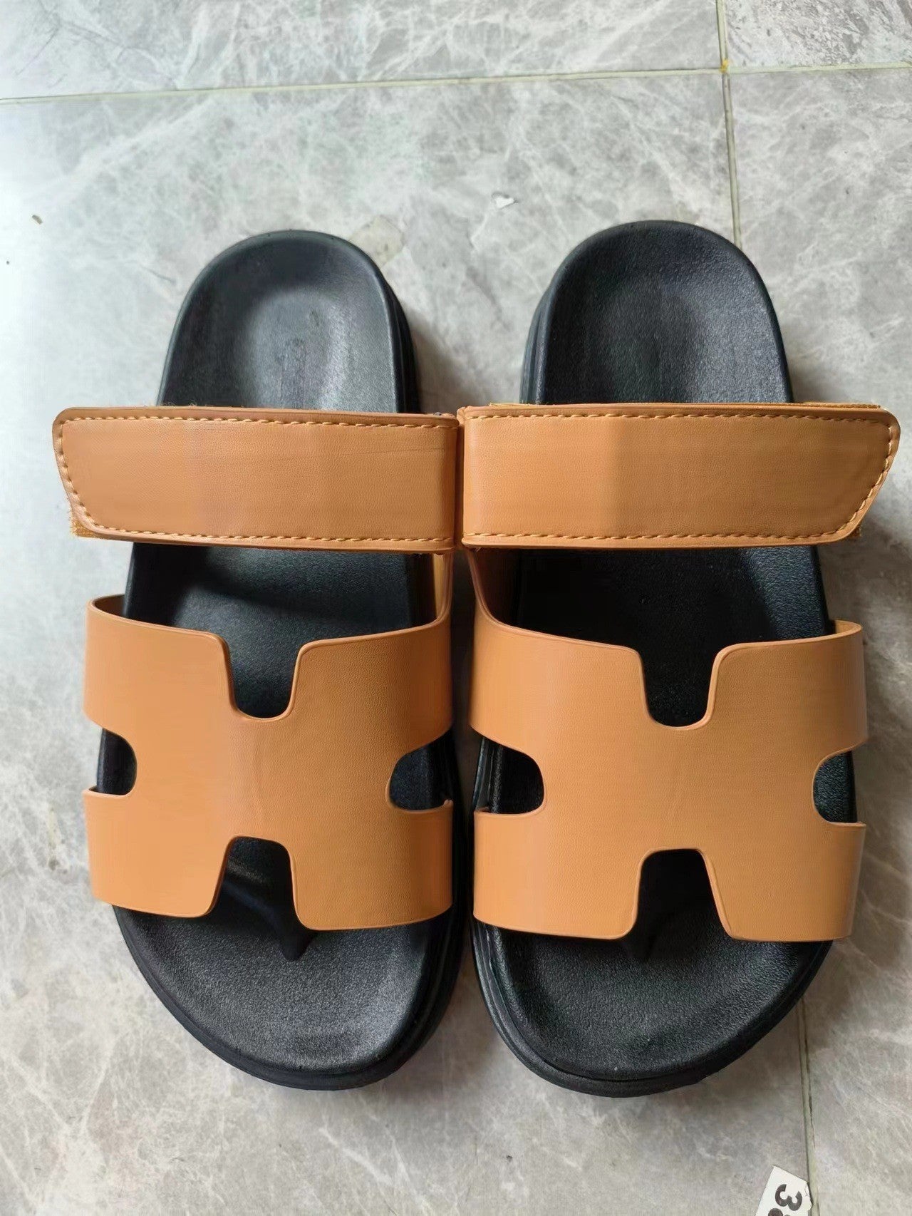 Cross-border second uncle dragging girl thick bottom H slippers 2024 new Velcro  large size fashion slippers wholesale