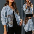 Fashion cross-border independent station  new leopard print fashion printing stitching ripped denim topscasualoutwear