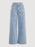 new arrivals: , tiktok, pinduoduo, cross-border e-commerce, european & american style, washed denim, beaded women's trousers