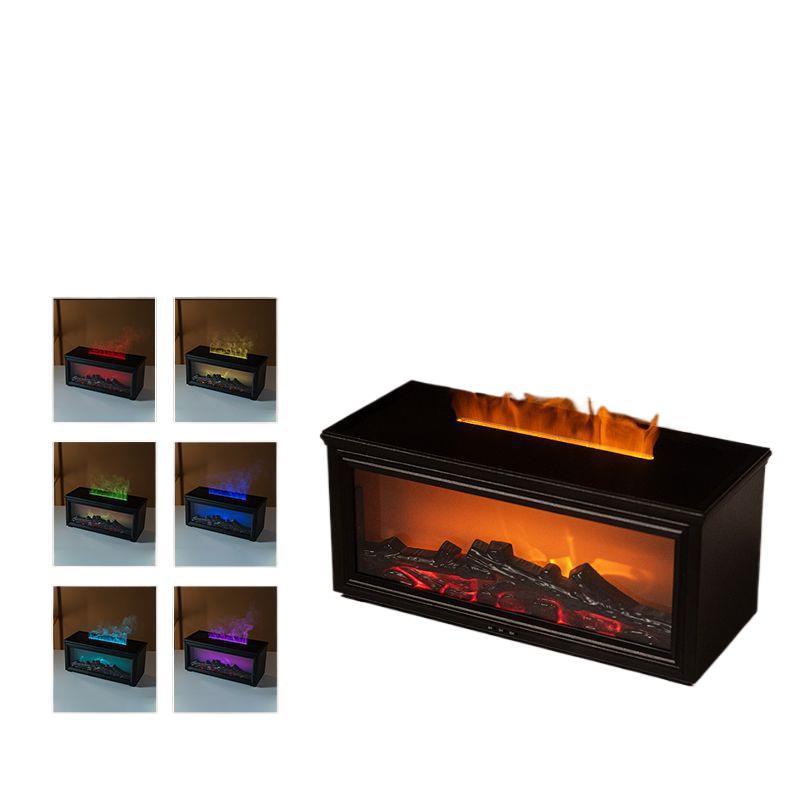 New fireplace simulation flame aroma diffuser humidifier - perfect for office, living room, bedroom, or desktop. features a small, color-changing ambient light