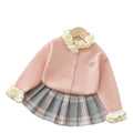 Girls' sweater set -  winter new arrival: stylish ruffle-trimmed thick cardigan sweater and plaid skirt two-piece set