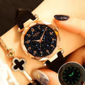 New wholesale women's watches, fashionable and trendy digital face ladies' student starry sky dial quartz wristwatch with leather strap