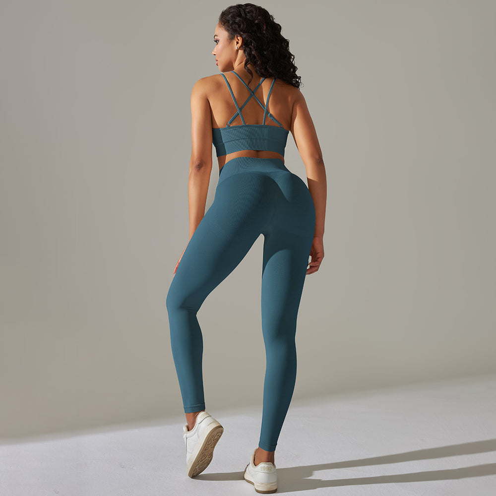 fashion seamless tight back sports intimates breathable high elastic yoga suit running fitness two-piece set