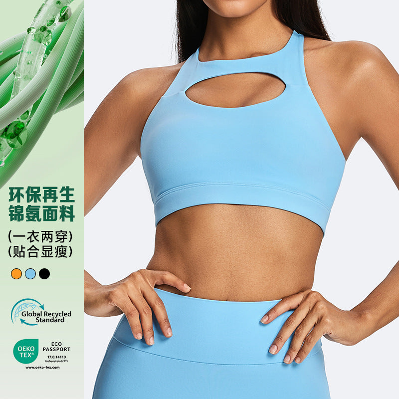 European and american eco-friendly nylon spandex sports bra and tank top set - open back, shockproof, fitness apparel, running, cutout yoga outfit for women