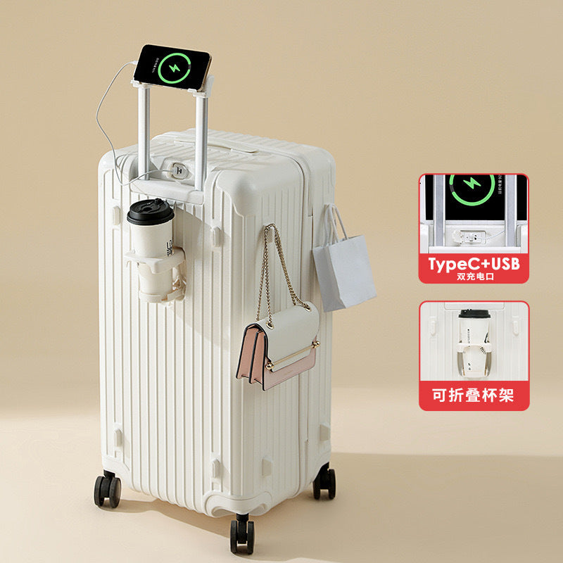 Large-capacity suitcase Women's 24-inch high-value trolley case Universal wheel travel bag Password box Multifunctional leather case