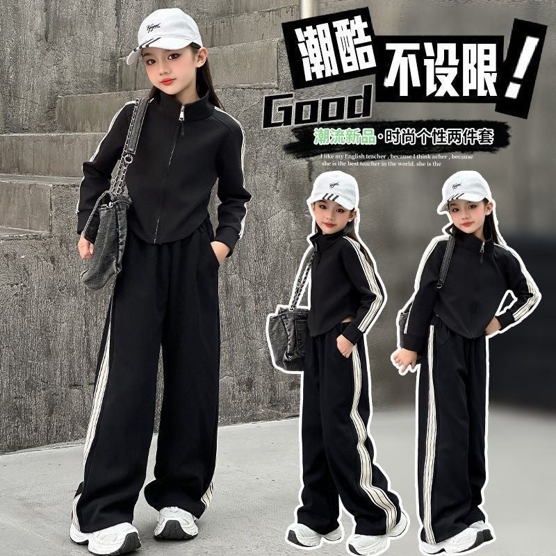 Girls' premium fashion activewear set - new korean style spring/autumn outfit: stylish top & wide-leg pants two-piece set