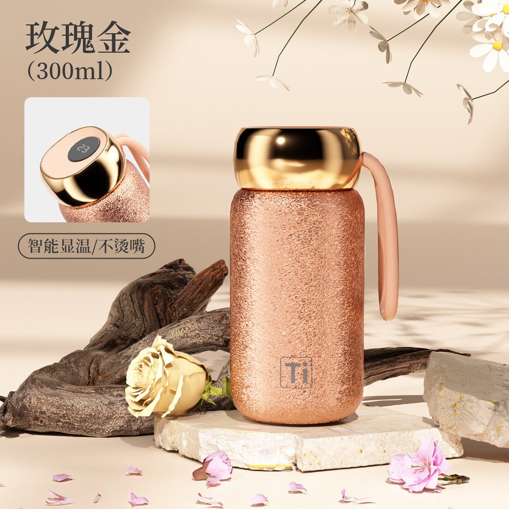 New smart temperature display insulated mug with titanium coated liner, vacuum insulated, outdoor portable mini pocket cup