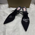 Za2025 summer new korean style red mesh beaded fashionable versatile high heel pointed toe closed-toe mule sandals