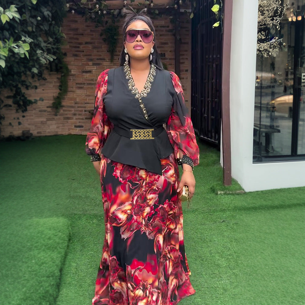 African plus size women's fashion: new irregular two-piece set - trendy export style printed dress for