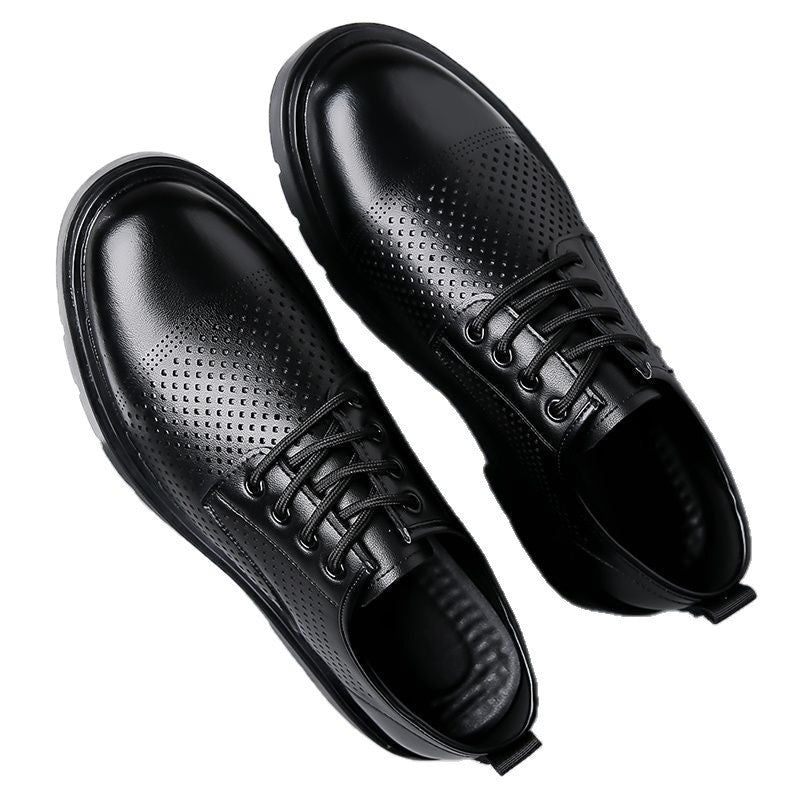 Thick sole leather shoesmencut out british soft leather business formal shoes big toe shoes low anklecasual wedding groom heightening shoes