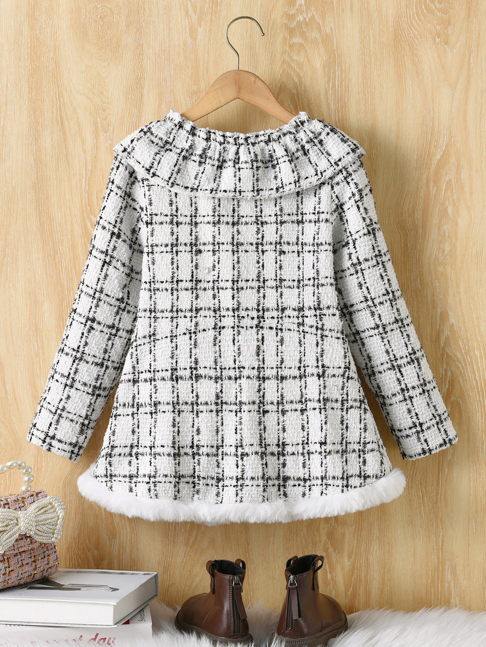 Exportgirl small fragrant outwear round neck lacestuffed skirt plaid pattern skirt kidsfall and winteroutwear skirt