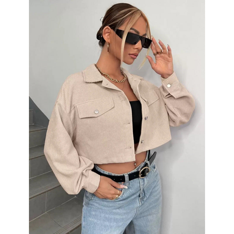 fashion  winter new arrivalretrocasual lapel loose corduroy jacket outwear women