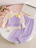 new autumn cross-border girls' 3-piece set: 3d floral cute camisole, long-sleeved top, and pants