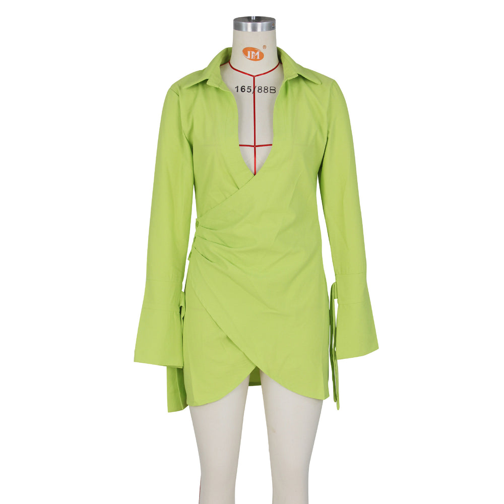 spring new arrivals: european and american style women's clothing - sexy pleated crossover shirt dress. direct from the source: cross-border e-commerce women's apparel factory