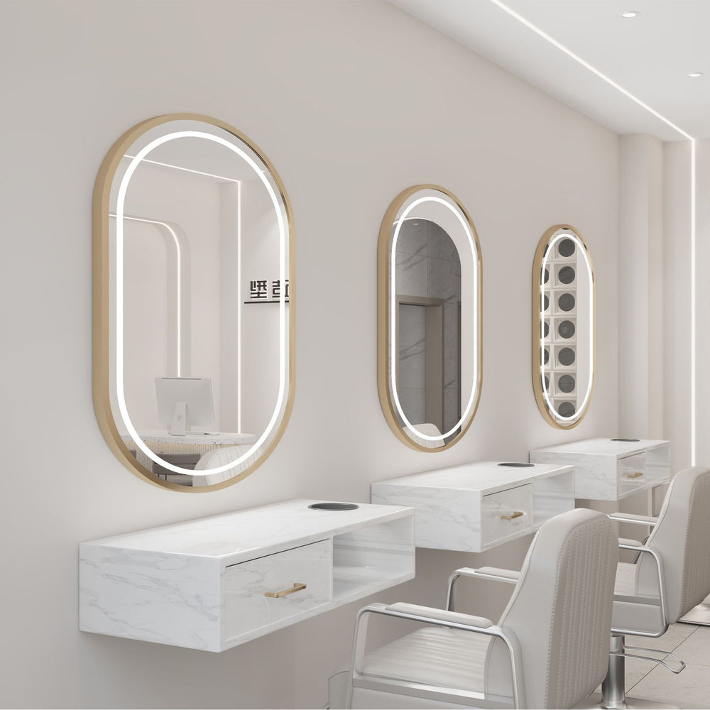 Influencer-approved barber shop mirror table, salon wall-mounted minimalist hairdressing mirror, touch-control led hairdressing mirror