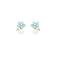 S925 sterling silver needle iced blue floral pearl stud earrings - elegant, chic, and trendy earrings for women
