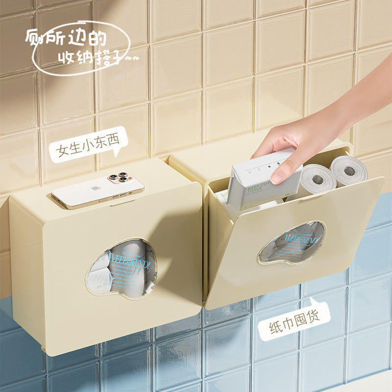 Multifunctional wall-mounted anti-splash water storage box Tipping bucket box No punching bathroom narrow slot paper towel sanitary napkin storage box