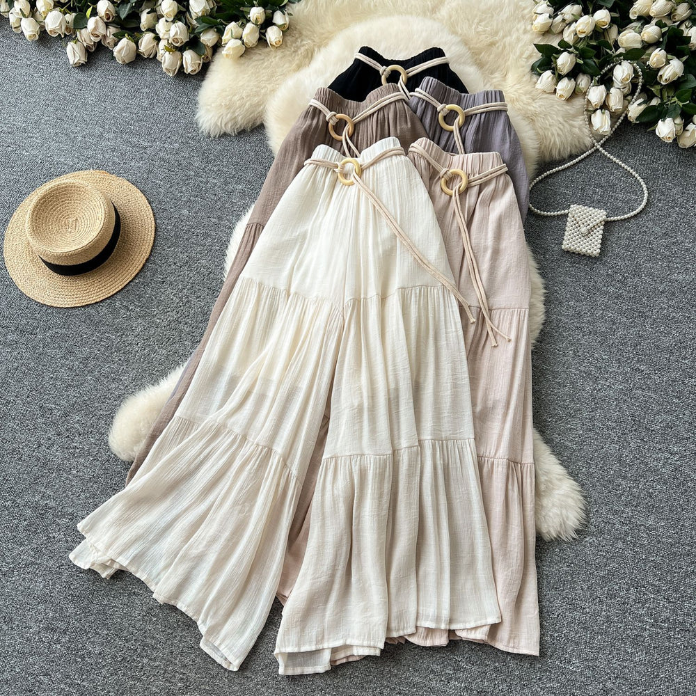 Casual pants  summer fairy gentle style versatile high waistloose wide leg culottes cover flesh and crotch chiffon pants