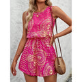 Shipped: new european and american women's summer v-neck sleeveless casual jumpsuit with minimalist print