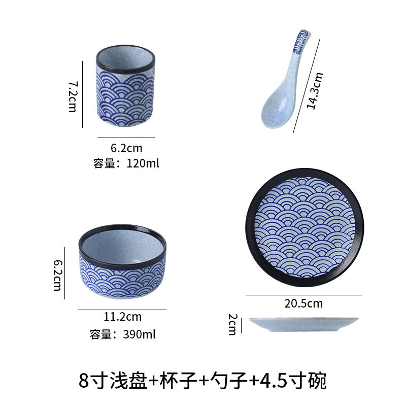 Japanese classic blue pattern tableware hotel style western food plate deep plate for home high-looking rice bowl byron tableware