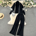 Fall and winterloose lazy style shawl cloak outwear high collar pullover knitting shirt sweatercasualloose pants three-piece set