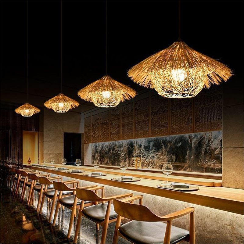 Straw hat chandelier southeast asian rattan creative bamboo art restaurant wedding store hotel b&b lampshade bamboo woven decorative chandelier