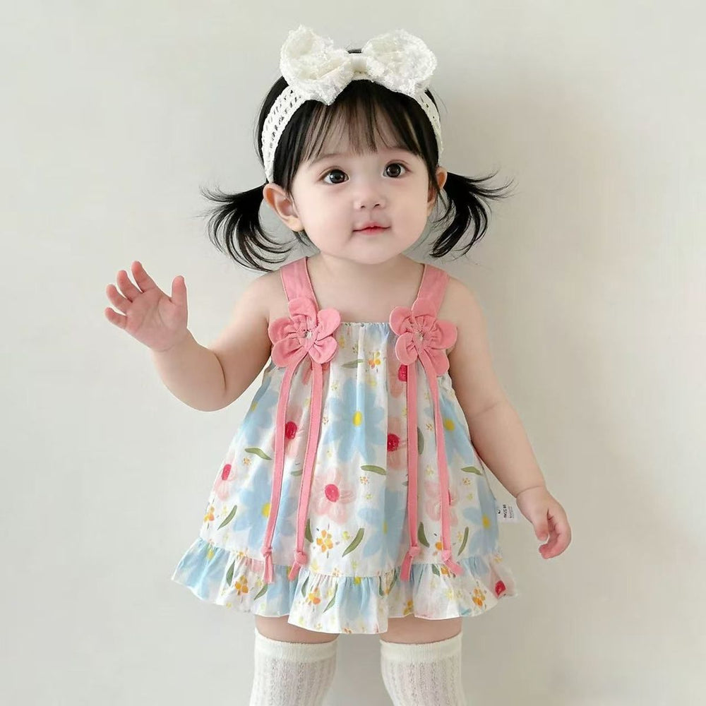 Summer lightweight chic & cute versatile dress - new sweet style baby girl floral suspender romper dress