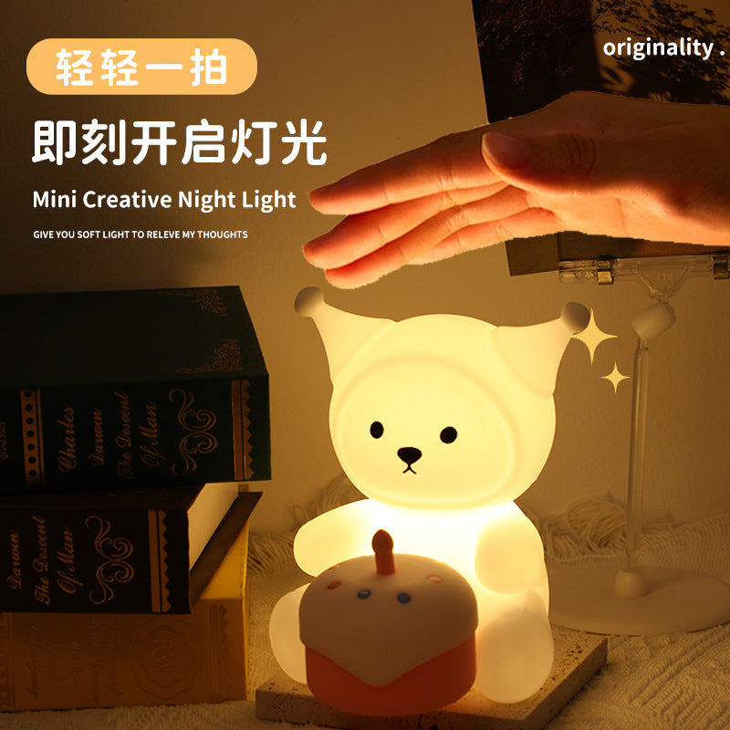 Factory direct cartoon bear silicone pat light - ambient ornament, night light, bedside lamp, holiday gift, sleep companion