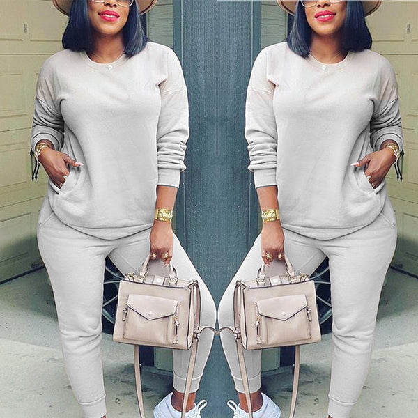 TD815 autumn and winter European and American women's clothing   fashion solid color cotton thin casual sweater set two pieces