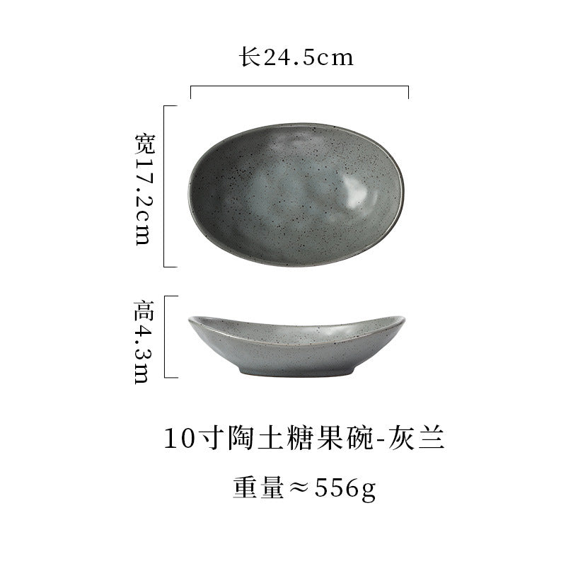 japanese ceramic plate, high-end candy bowl, fruit salad bowl, fish plate, stoneware tableware, oval plate, household dish plate