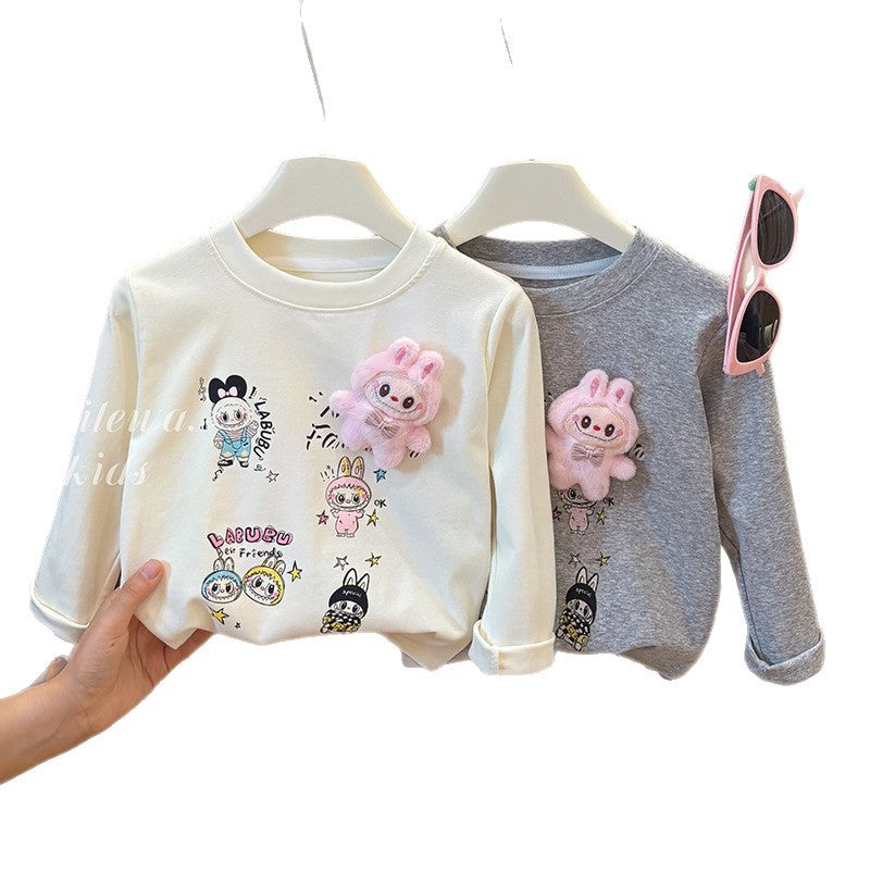 New girls' spring/autumn 3d cartoon casual sweatshirt - versatile korean style fashion top for baby girls - children's clothing