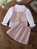 autumn new girls' preppy style shirt, bowknot vest, and a-line skirt three-piece set